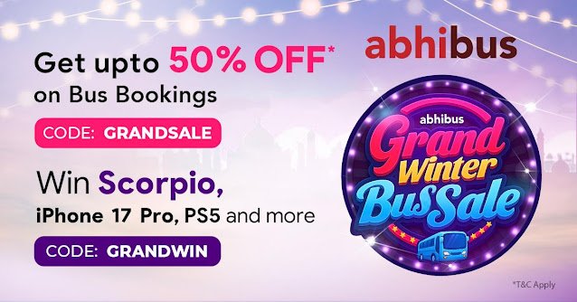 Abhibus Grand Winter Bus Sale is LIVE: Get Up to 50% off and a Chance to Win a Car, iPhones, Gold Coins & more