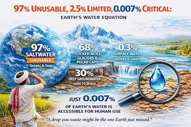 World Water Day: 97% Unusable, 2.5% Limited, 0.007% Critical: Earth’s Water Equation